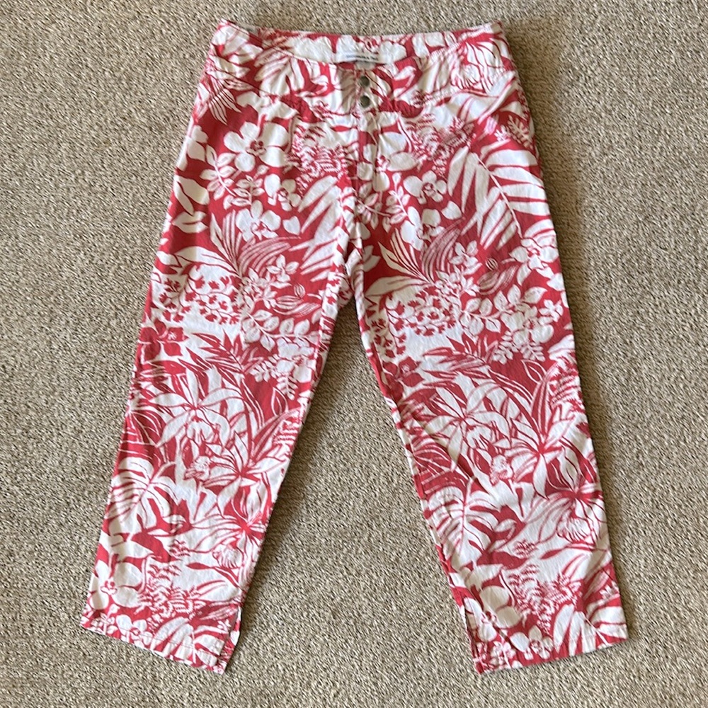 A & F Tropical Palm Frond Floral Hawaiian Capri Pants Sz 4 VG/EUC